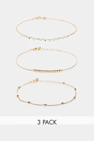 ASOS Pack of 3 anklets with green bead design