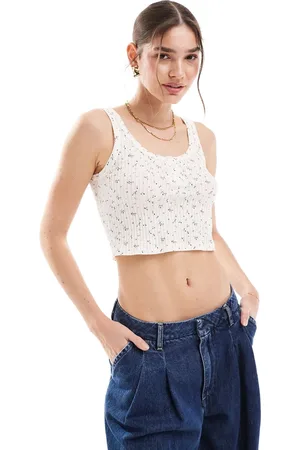 New Look Pointelle button down floral print vest top in