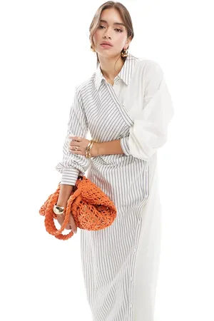 ASOS Colourblock stripe ruched maxi shirt dress in cream stripe