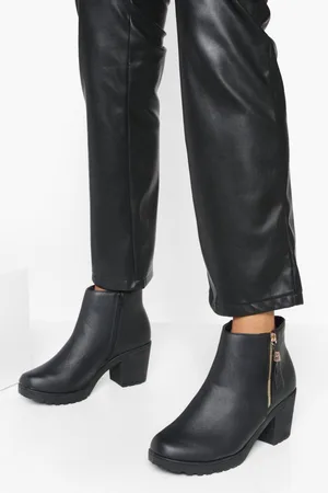 Boohoo Wide Fit Zip Side Chunky Heel Chelsea Boots