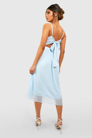 Boohoo Chiffon Tie Back Midi Skater Bridesmaid Dress
