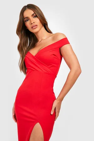 Boohoo Wrap Off The Shoulder Maxi Bridesmaid Dress