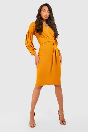 Boohoo Tall Off The Shoulder Wrap Midi Bodycon Dress