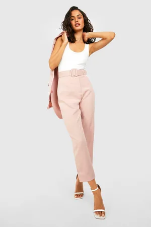 Boohoo Wide Buckle Belt Straight Tapered Trouser