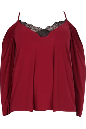 Boohoo Plus Lace Trim V Neck Cold Shoulder Top