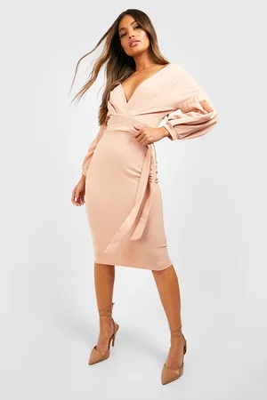 Boohoo Off The Shoulder Wrap Midi Bodycon Dress