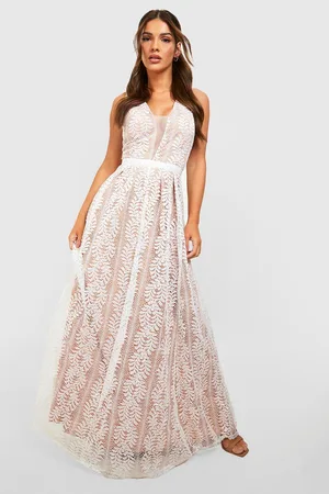 Boohoo Boutique Lace Plunge Maxi Bridesmaid Dress
