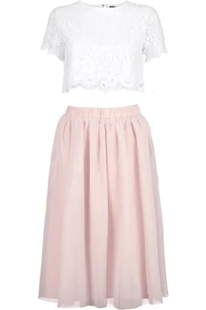 Boohoo Woven Lace Top & Contrast Midi Skirt Co-Ord Set