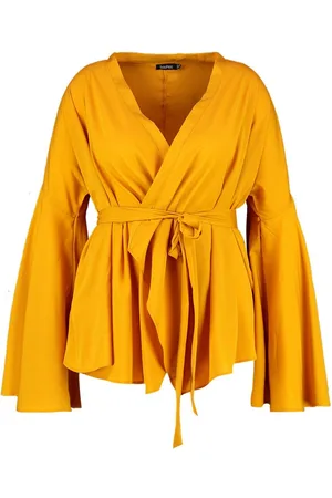 Boohoo Plus Extreme Sleeve Wrap Front Tie Top