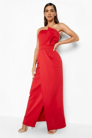 Boohoo Bandeau Wrap Detail Split Maxi Bridesmaid Dress