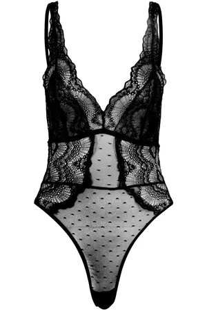 Boohoo Spot Mesh & Fan Lace Bodysuit