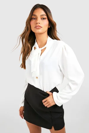 Boohoo Pussybow Button Through Volume Sleeve Blouse