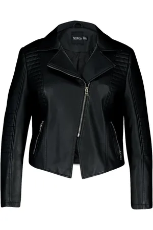 Boohoo Plus PU Leather Look Quilted Biker Jacket