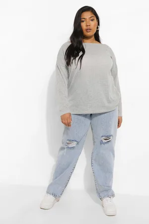 Boohoo Plus Oversized Rib Long Sleeve T-Shirt