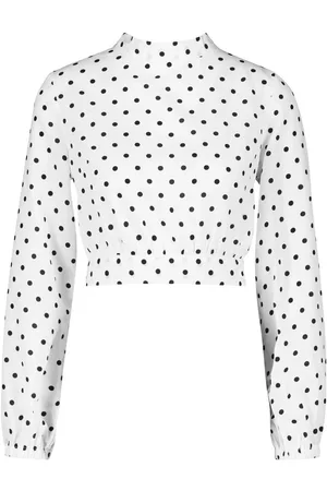 Boohoo Petite High Neck Tie Back Spot Blouse