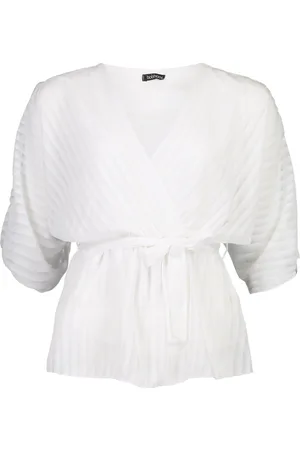 Boohoo Petite Woven Sheer Stripe Wrap Batwing Blouse