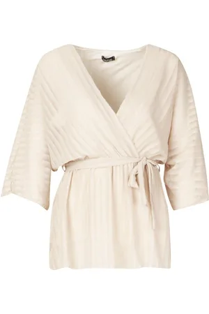 Boohoo Sheer Stripe Wrap Belted Blouse