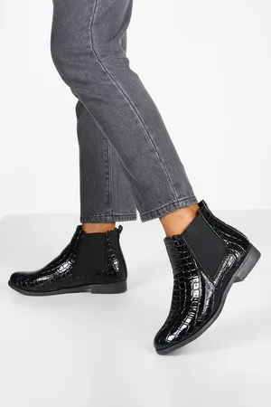 Boohoo Wide Fit Croc Chelsea Boots