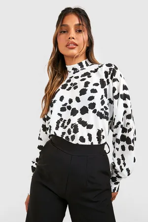 Boohoo Dalmatian Print High Neck Blouse