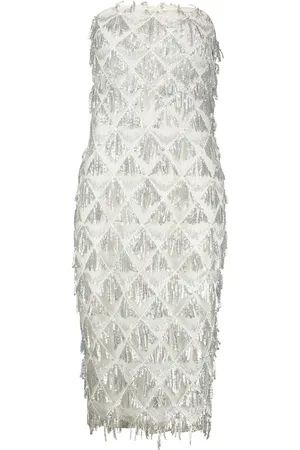 Boohoo Sequin Tassel Bandeau Midi Party Dress