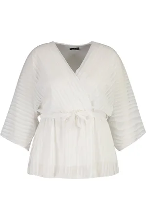 Boohoo Plus Stripe Kimono Sleeve Peplum Wrap Tie Blouse