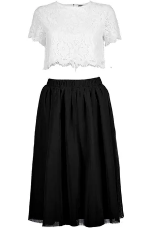 Boohoo Woven Lace Top & Contrast Midi Skirt Co-Ord Set