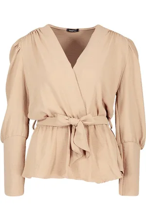 Boohoo Puff Sleeve Wrap Blouse