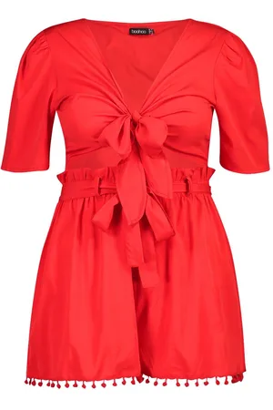 Boohoo Plus Tie Front Tassel Hem Beach Co-ord