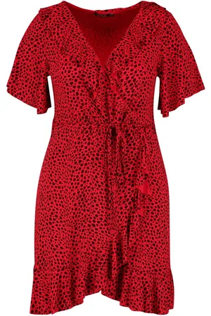 Boohoo Plus Dalmatian Print Ruffle Tea Dress
