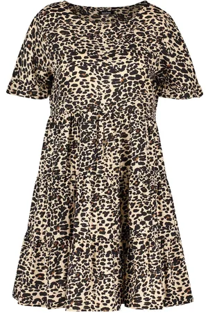 Boohoo Leopard Print Ruffle Sleeve Smock Dress