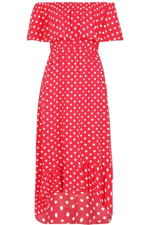 Boohoo Woven Polka Dot Print Bardot Maxi Dress