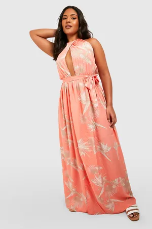 Boohoo Plus Printed Halter Neck Maxi Dress