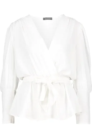 Boohoo Puff Sleeve Wrap Blouse