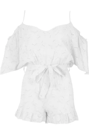 Boohoo Broderie Lace Cold Shoulder Belted Playsuit