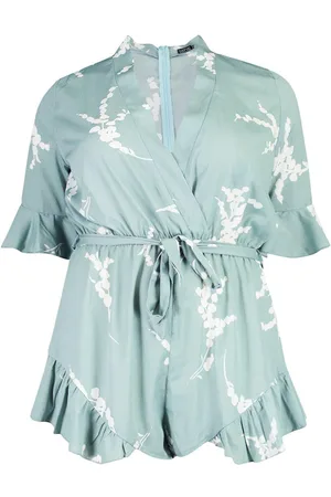 Boohoo Plus Abstract Floral Print Ruffle Tie Playsuit
