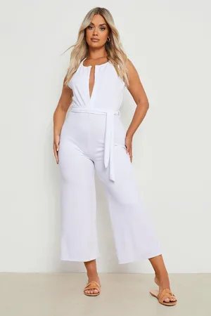 Boohoo Plus Linen Look Button Belt Jumpsuit