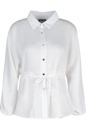 Boohoo Hammered Satin Ruched Waist Blouse