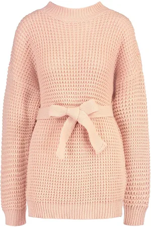 Boohoo Tall Waffle Knit Belted Jumper Dress