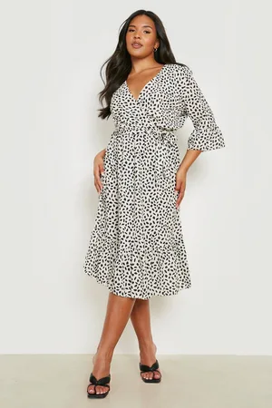 Boohoo Plus Ruffle Hem Spotty Wrap Dress