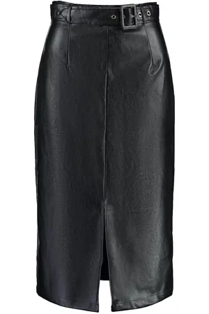 Boohoo Belted Split Front Leather Look Midi Skirt