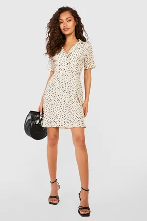 Boohoo Polka Dot Shirt Style Skater Dress