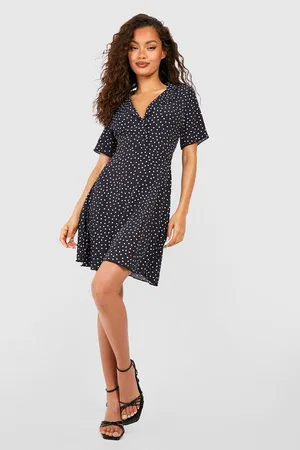 Boohoo Polka Dot Shirt Style Skater Dress