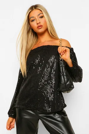 Boohoo Tall Sequin Bardot Long Sleeve Top