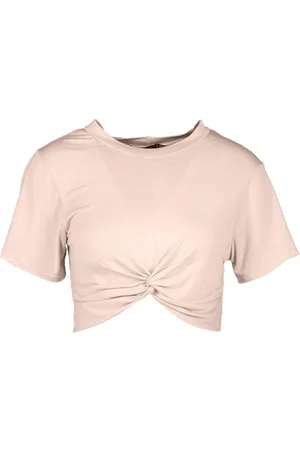 Boohoo Petite Knot Front Cropped T-Shirt