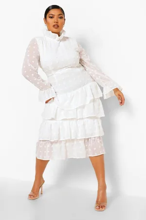 Boohoo Plus Polka Dot Ruffle Tiered Midi Dress