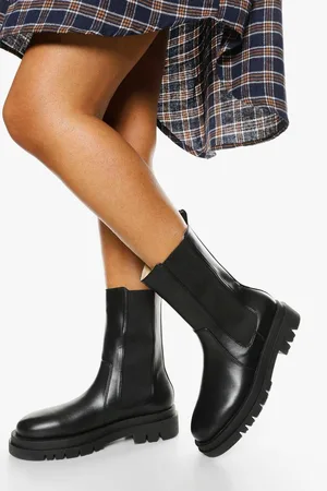 Boohoo Wide Fit Calf High Chunky Sole Chelsea Boots