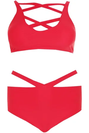 Boohoo Plus Cross Strap High Waist Bikini