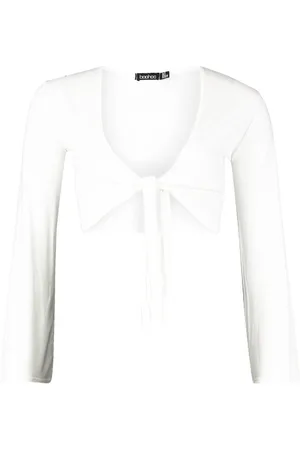 Boohoo Petite Knot Front Flare Sleeve Top