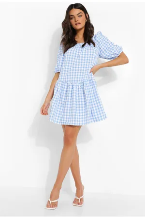 Boohoo Gingham Square Neck Smock Dress