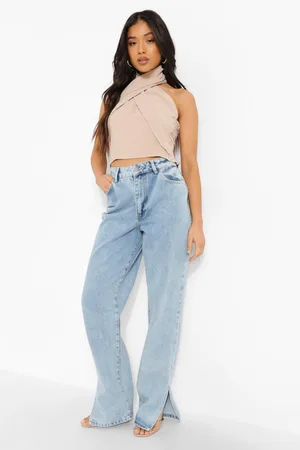 Boohoo Petite Linen Look Cross Front Halter Top